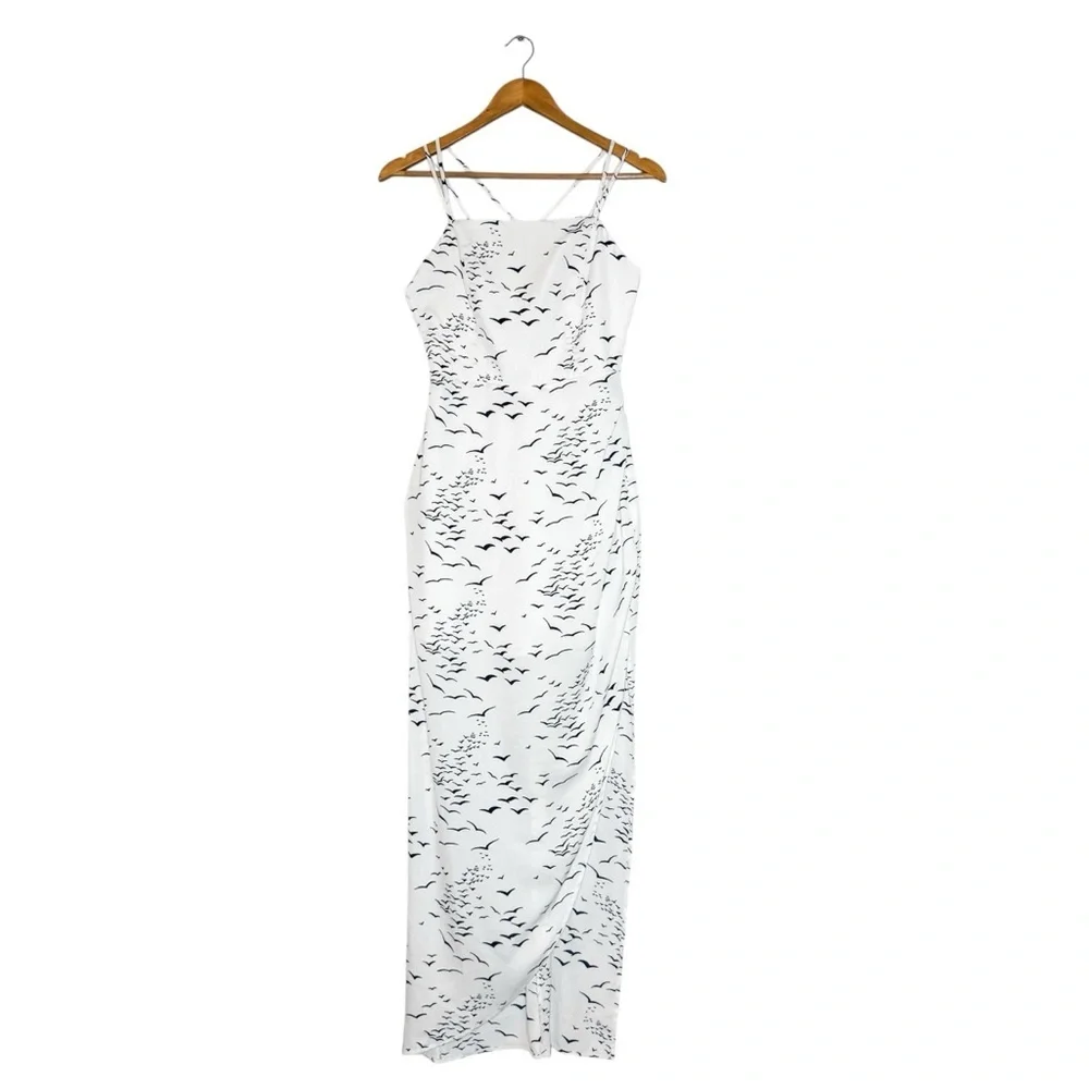 New BCBGeneration White Maxi Dress with Navy Blue Pattern